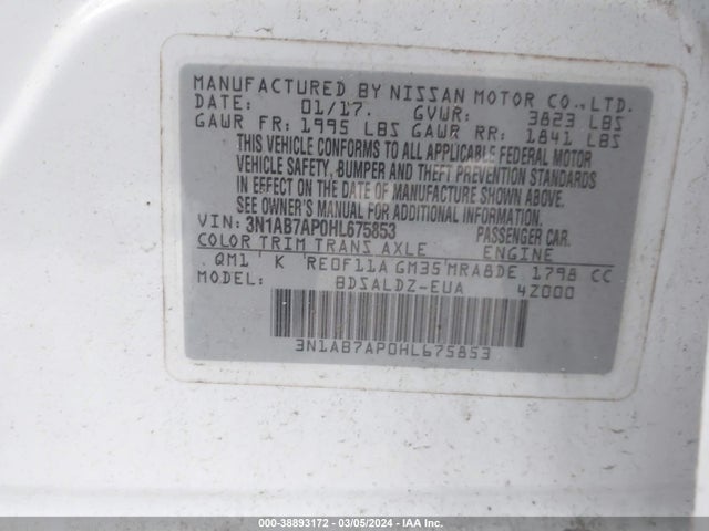 Nissan SENTRA SV 2017 3N1AB7AP0HL675853 Image 9
