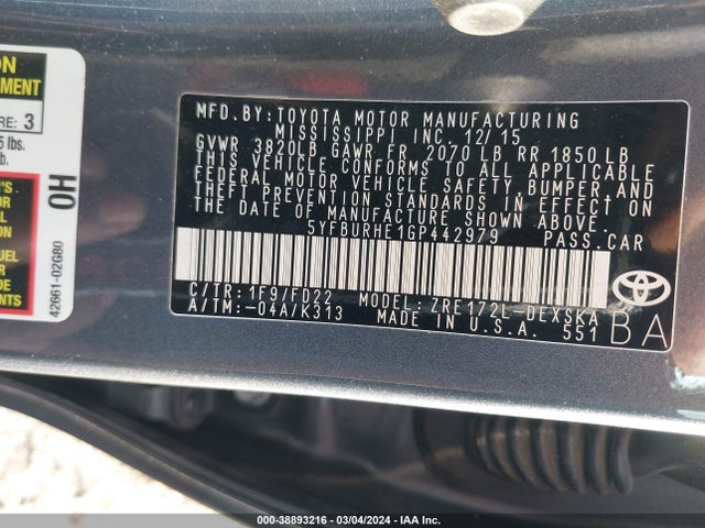 Toyota Corolla S Plus 2016 5YFBURHE1GP442979 Image 9