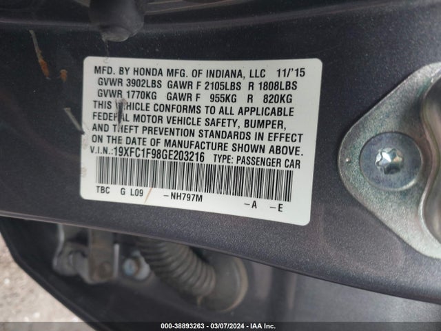 Honda Civic Touring 2016 19XFC1F98GE203216 Image 9