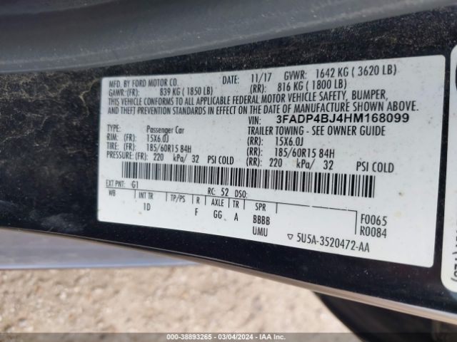 3FADP4BJ4HM168099 Ford FIESTA SE