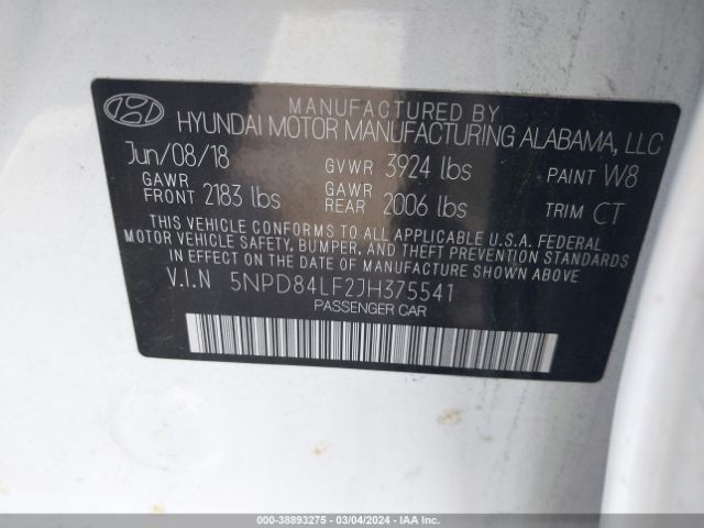 5NPD84LF2JH375541 Hyundai Elantra Value Edition
