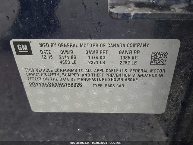 Chevrolet Impala 1fl 2017 2G11X5SAXH9156026 Image 9