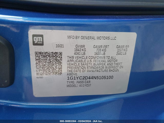 Chevrolet Corvette Stingray Rwd  3lt 2022 1G1YC2D44N5105100 Image 9
