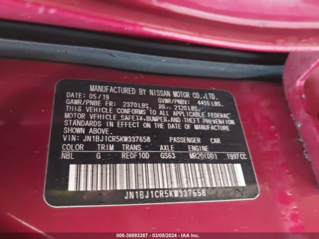 JN1BJ1CR5KW337658 Nissan Rogue Sport Sv