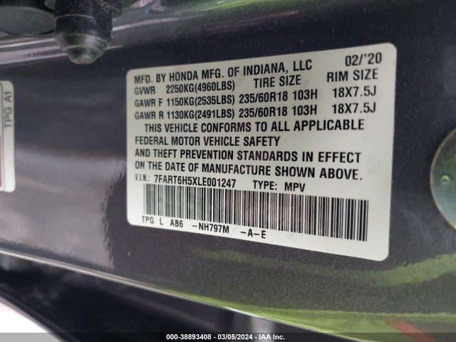 Honda Cr-v Hybrid Ex 2020 7FART6H5XLE001247 Image 9
