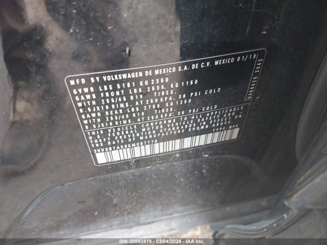 3VV3B7AX9KM087779 Volkswagen Tiguan 2.0t Se/2.0t Sel/2.0t Sel R-line/2.0t Sel R-line Black