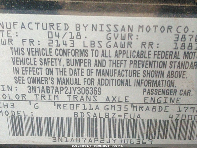 Nissan SENTRA S 2018 3N1AB7AP2JY306369 Image 9