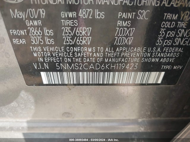 Hyundai Santa Fe Se 2019 5NMS2CAD6KH119423 Image 9