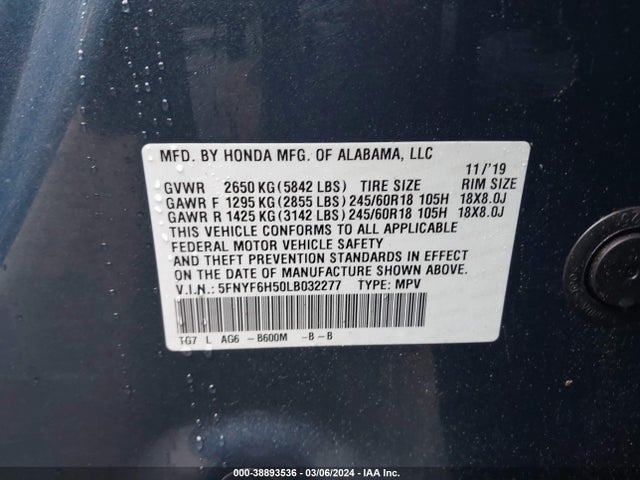 Honda Pilot Awd Ex-l 2020 5FNYF6H50LB032277 Image 9