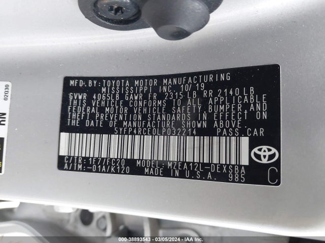 Toyota COROLLA SE 2020 5YFP4RCE0LP032214 Image 9