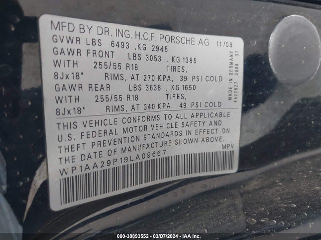 2009 PORSCHE CAYENNE WP1AA29P19LA09667 Photo 8