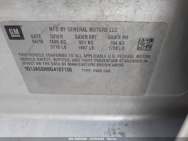 Chevrolet Sonic Ls Auto 2016 1G1JA5SH8G4167106 Image 9
