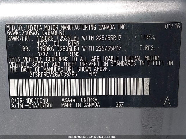 Toyota Rav4 Xle 2016 2T3RFREV2GW439785 Image 9