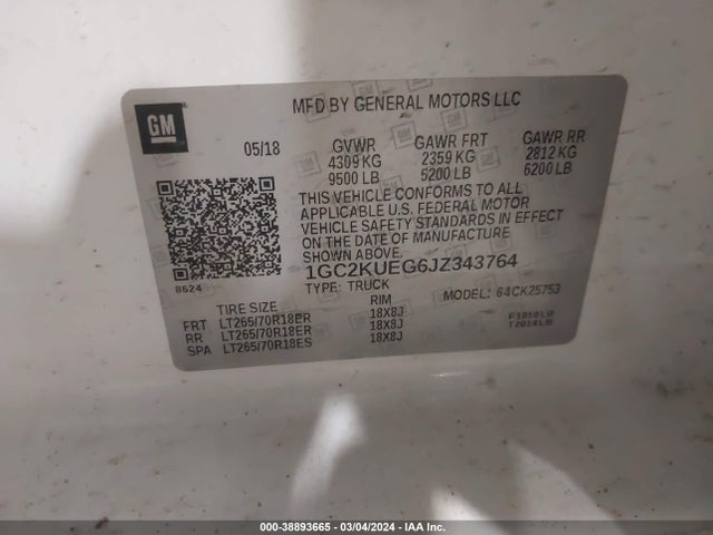 Chevrolet Silverado 2500hd Wt 2018 1GC2KUEG6JZ343764 Image 9