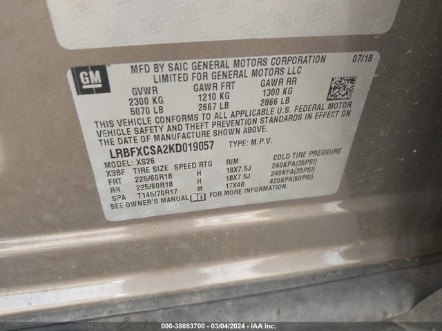 Buick Envision Fwd Essence 2019 LRBFXCSA2KD019057 Image 9
