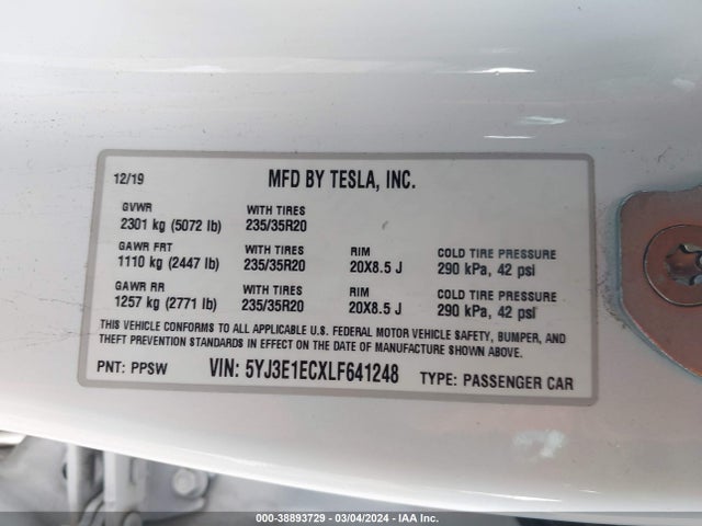 5YJ3E1ECXLF641248 Tesla Model 3 Performance Dual Motor All-wheel Drive