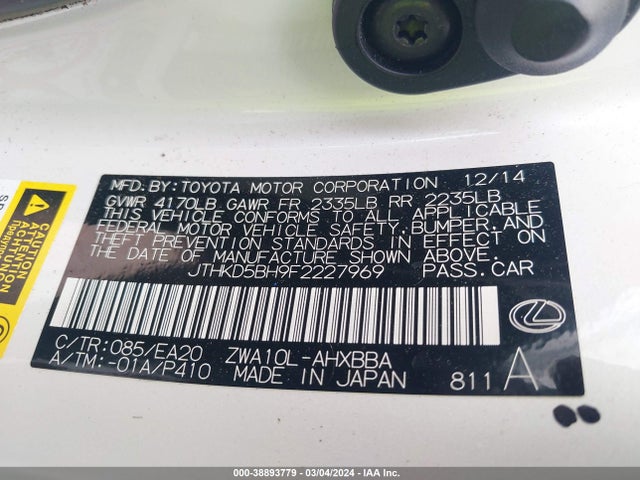 Lexus CT 200H 2015 JTHKD5BH9F2227969 Image 9