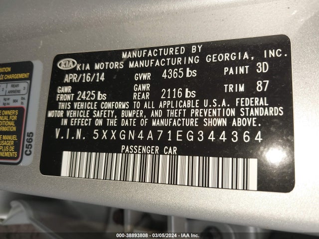 KIA OPTIMA EX 2014 5XXGN4A71EG344364 Image 9
