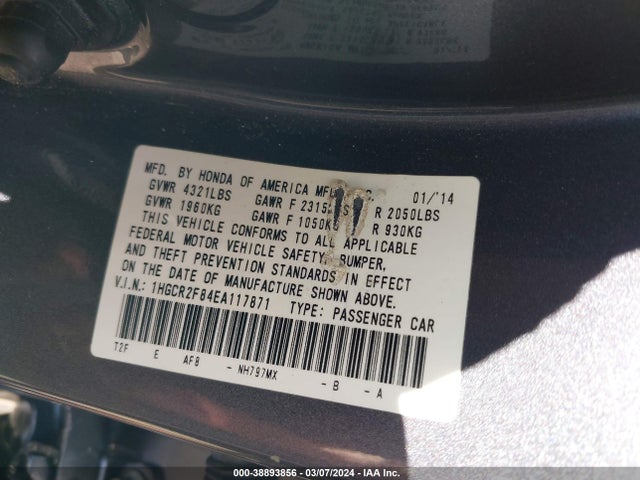 Honda Accord Ex-l 2014 1HGCR2F84EA117871 Image 9