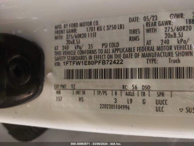 1FTFW1E80PFB72422 Ford F-150 Lariat