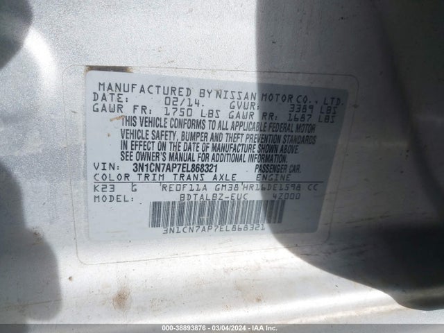 Nissan Versa 1.6 Sv 2014 3N1CN7AP7EL868321 Image 9