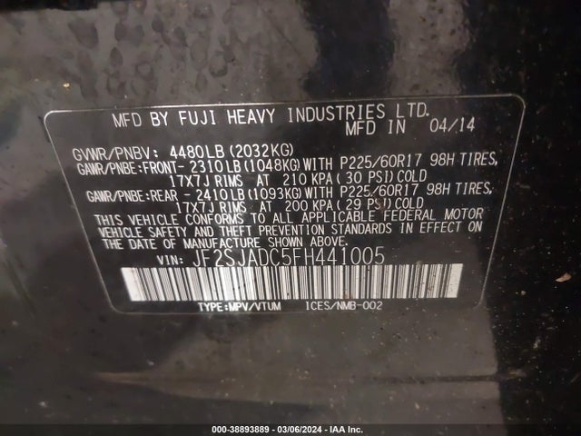 Subaru Forester 2.5i Premium 2015 JF2SJADC5FH441005 Image 9