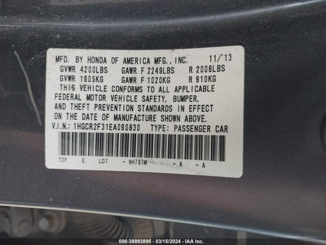 Honda ACCORD LX 2014 1HGCR2F31EA090830 Image 9