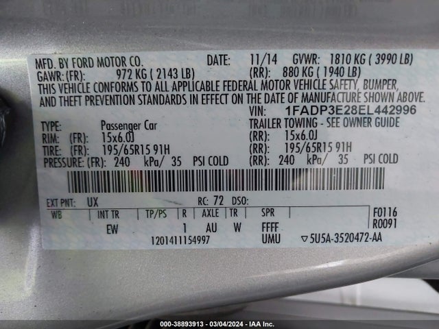 Ford FOCUS S 2014 1FADP3E28EL442996 Image 9