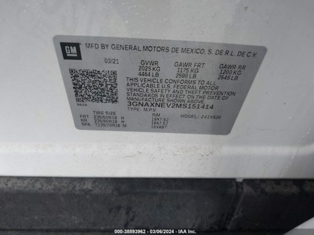 3GNAXNEV2MS151414 Chevrolet Equinox Fwd Premier