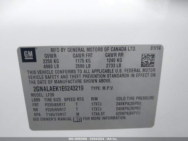 Chevrolet EQUINOX LS 2014 2GNALAEK1E6243219 Image 9