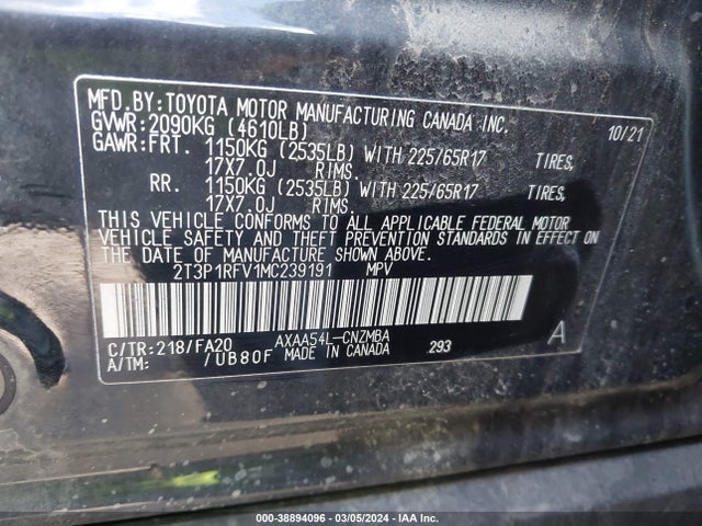Toyota Rav4 Xle 2021 2T3P1RFV1MC239191 Image 9