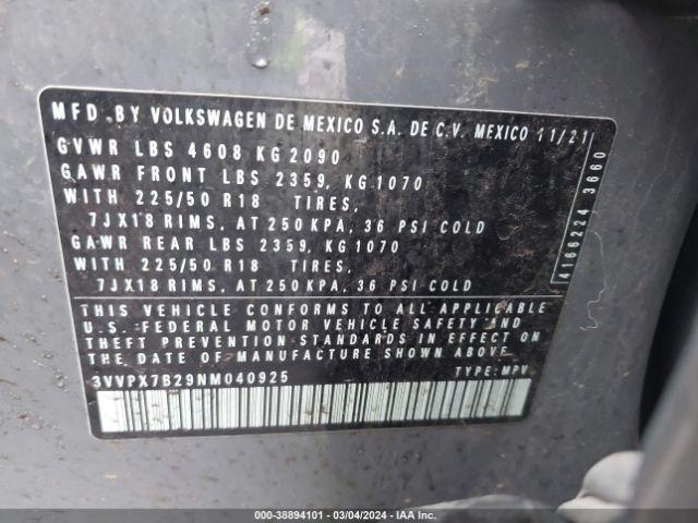 3VVPX7B29NM040925 Volkswagen Taos 1.5t Se