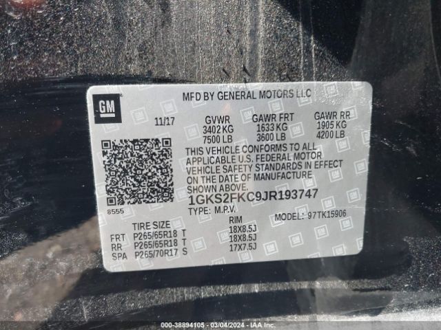 1GKS2FKC9JR193747 GMC Yukon Xl Sle