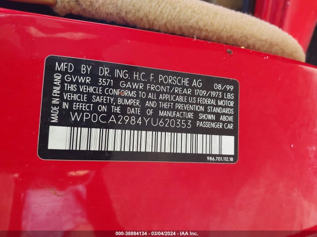 2000 PORSCHE BOXSTER WP0CA2984YU620353 Photo 8