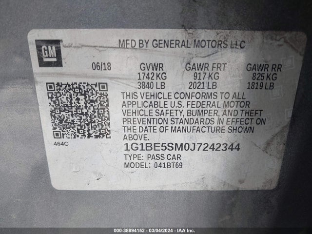 Chevrolet Cruze Lt Auto 2018 1G1BE5SM0J7242344 Image 9