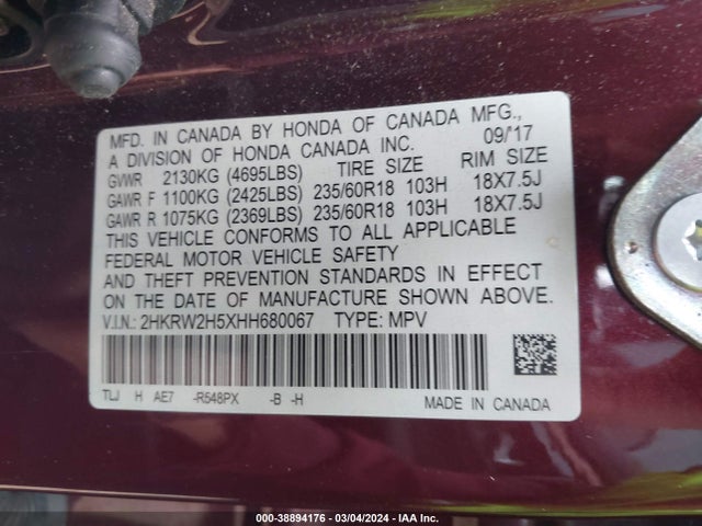 Honda CR-V EX 2017 2HKRW2H5XHH680067 Image 9