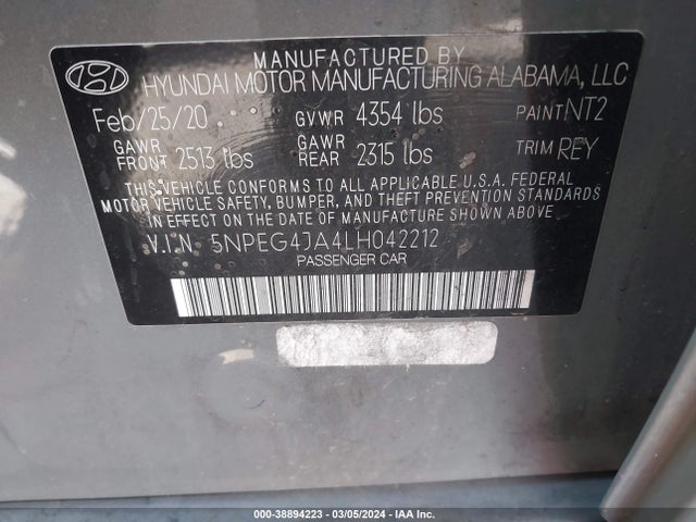 Hyundai SONATA SE 2020 5NPEG4JA4LH042212 Image 9