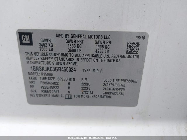 Chevrolet Suburban Ltz 2016 1GNSKJKC3GR460024 Image 9