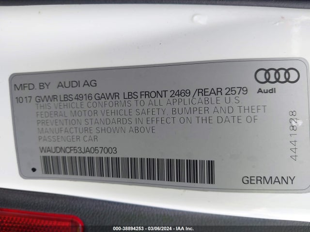 WAUDNCF53JA057003 Audi A5 2.0t Premium