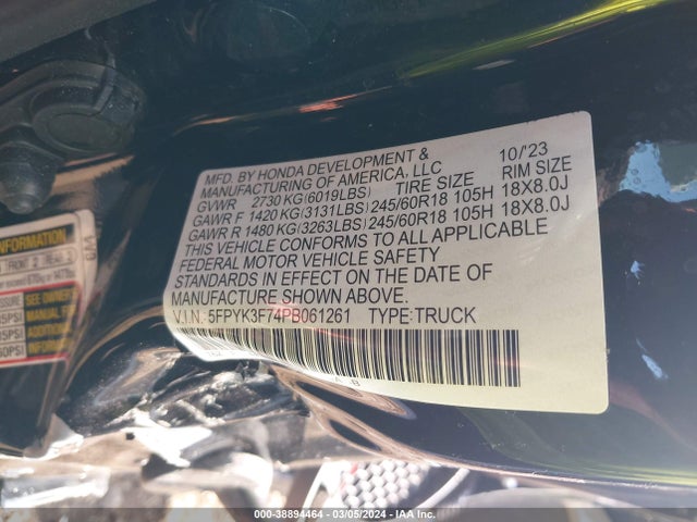 Honda Ridgeline Rtl-e 2023 5FPYK3F74PB061261 Image 9