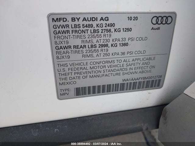 WA1AAAFY8M2012728 Audi Q5 Premium 45 Tfsi Quattro S Tronic