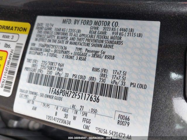 Ford FUSION SE 2015 1FA6P0H72F5117636 Image 9