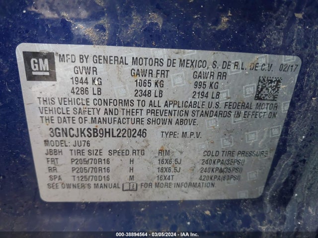 Chevrolet TRAX LS 2017 3GNCJKSB9HL220246 Image 9