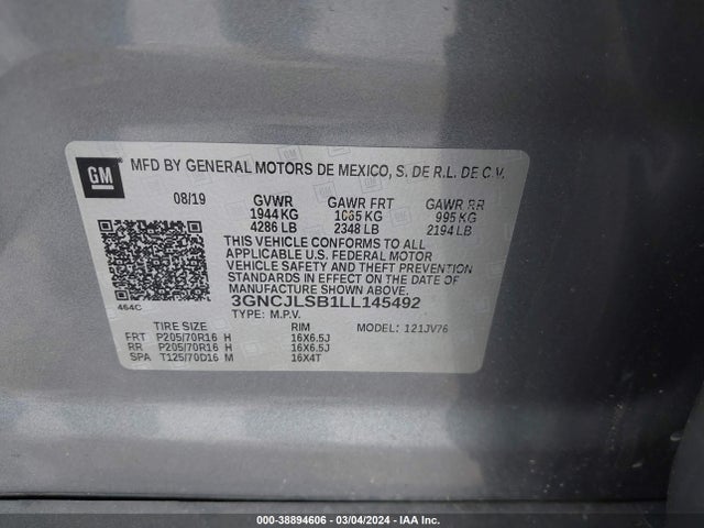 Chevrolet Trax Fwd Lt 2020 3GNCJLSB1LL145492 Image 9