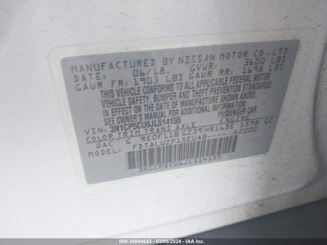 Nissan KICKS SR 2018 3N1CP5CU6JL514155 Image 9