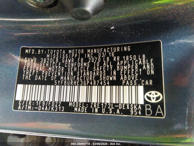 Toyota Corolla S Plus 2016 5YFBURHE3GP487454 Image 9