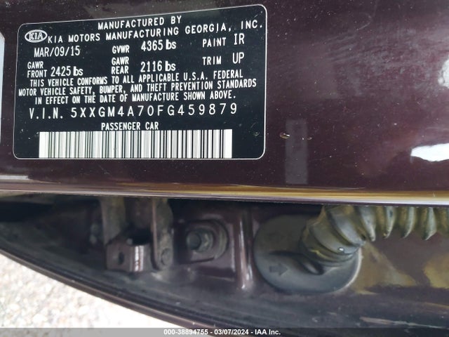 KIA Optima Lx 2015 5XXGM4A70FG459879 Image 9