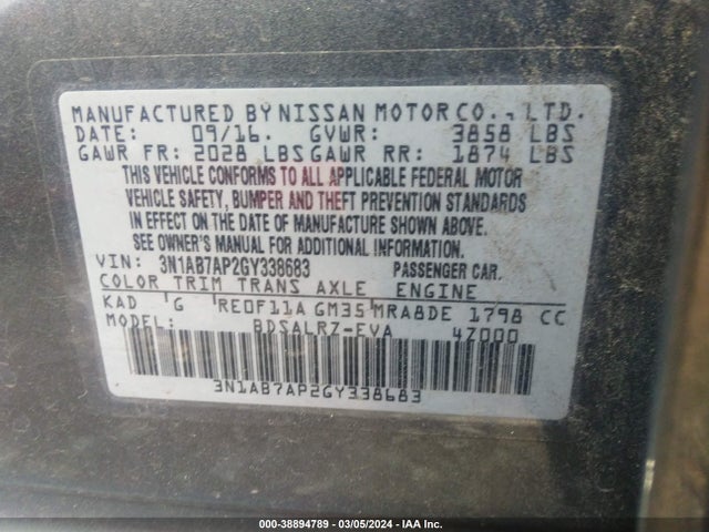 Nissan SENTRA SR 2016 3N1AB7AP2GY338683 Image 9