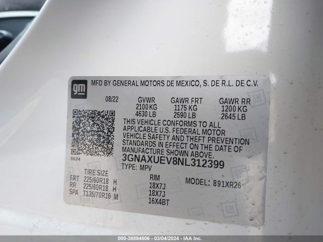 Chevrolet Equinox Awd Lt 2022 3GNAXUEV8NL312399 Image 9