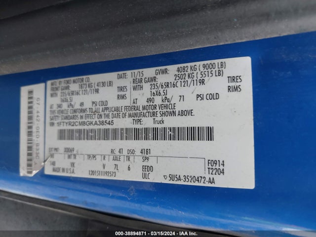 Ford Transit-250 2016 1FTYR2CM8GKA38545 Image 9